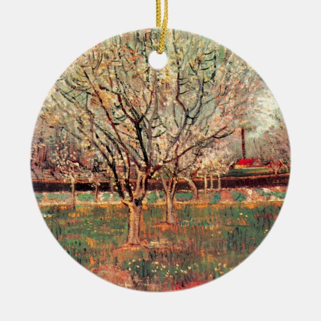 Obstgarten in Blossom, Pflaumen von Vincent van Go Keramik Ornament (Vorne)