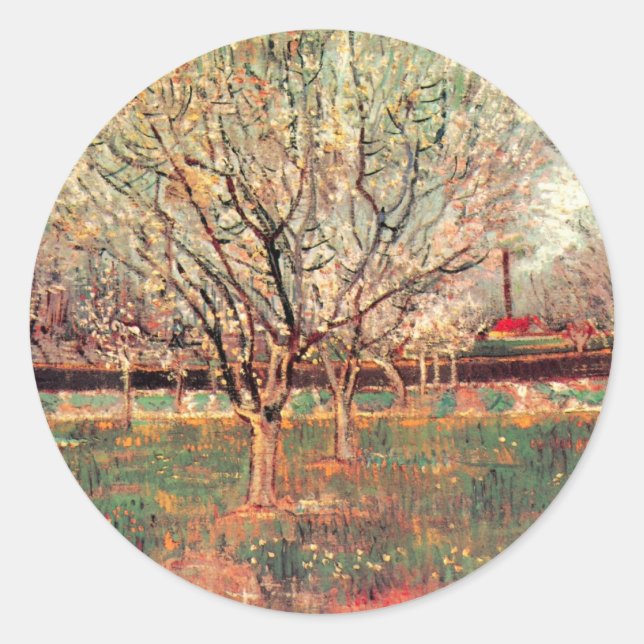 Obstgarten in Blossom, Pflaumen von Vincent van Go Runder Aufkleber (Vorderseite)