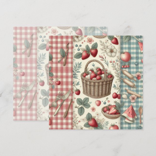 Obstkorb Gingham-Spaß Einladung (Vorne/Hinten)