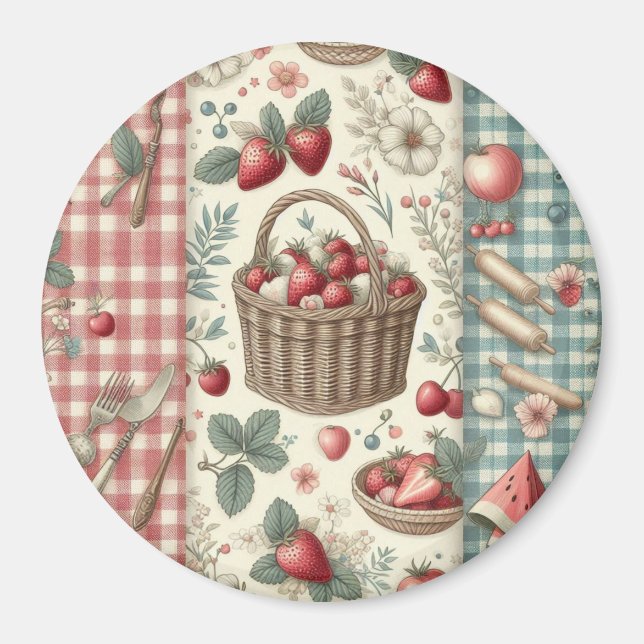 Obstkorb Gingham-Spaß Magnet (Vorne)