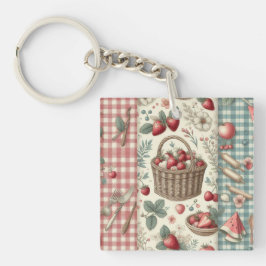 Obstkorb Gingham-Spaß Schlüsselanhänger