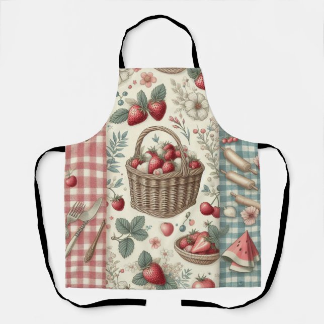 Obstkorb Gingham-Spaß Schürze (Vorderseite)