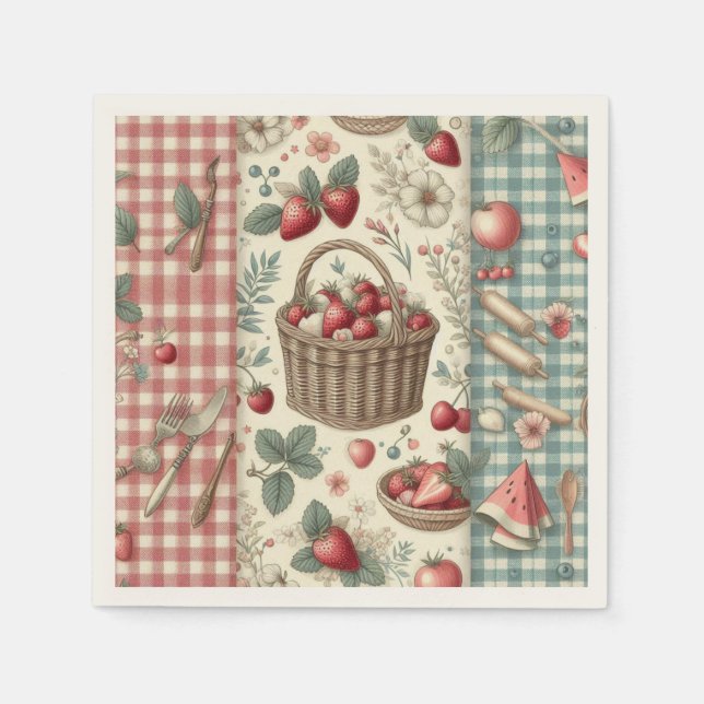 Obstkorb Gingham-Spaß Serviette (Vorderseite)