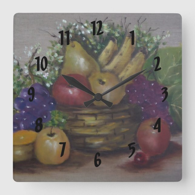 Obstkorb Quadratische Wanduhr (Vorderseite)