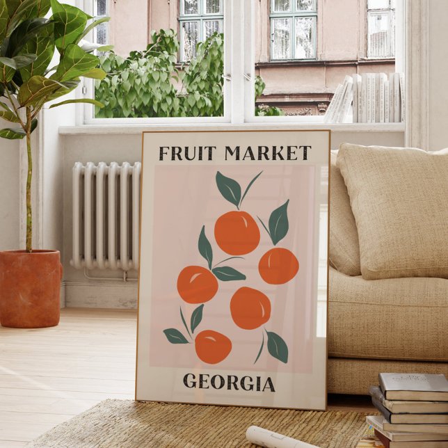 Obstmarkt Georgia Orange Peach Food Poster (In situ Living room)
