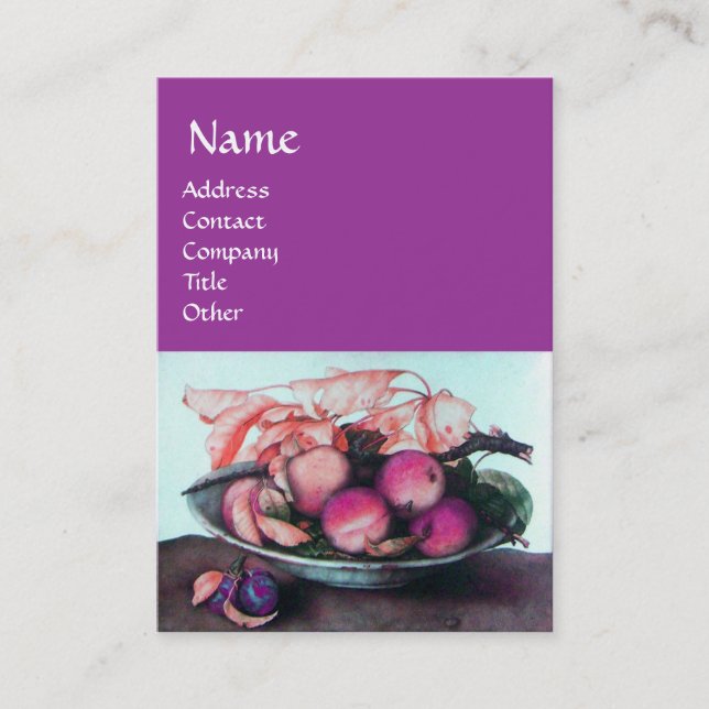 OBSTPfirsiche, Pflaumen und Blätter der SAISON Lil Visitenkarte (Vorderseite)