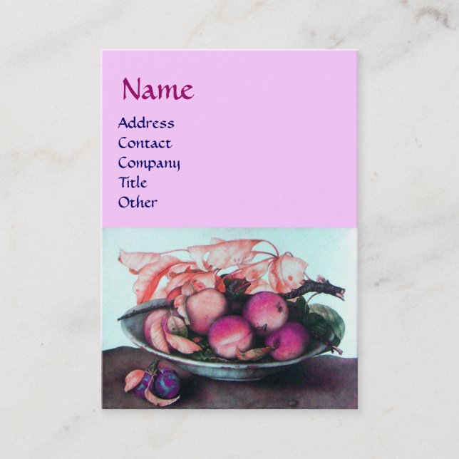 OBSTPfirsiche, Pflaumen und Blätter der SAISON ros Visitenkarte (Vorderseite)