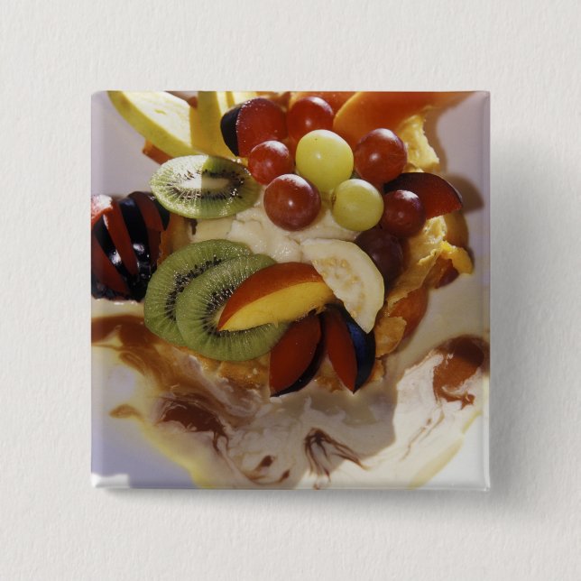 Obstsalat mit Eis. Button (Vorderseite)