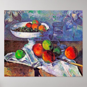 Obstschale, Glas und Äpfel, Cezanne Poster
