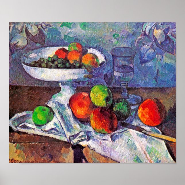 Obstschale, Glas und Äpfel, Cezanne Poster (Vorne)