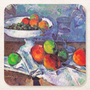 Obstschale, Glas und Äpfel, Cezanne Rechteckiger Pappuntersetzer