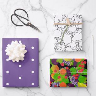 Obstsortiment und Lila Geschenkpapier Set
