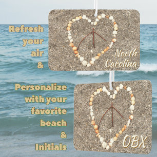 OBX Beach NC Seashell Herzfriedenszeichen Souvenir Autolufterfrischer