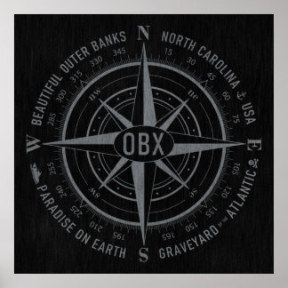 OBX Compass Außenbanken Vintag Silberschwarz Poster