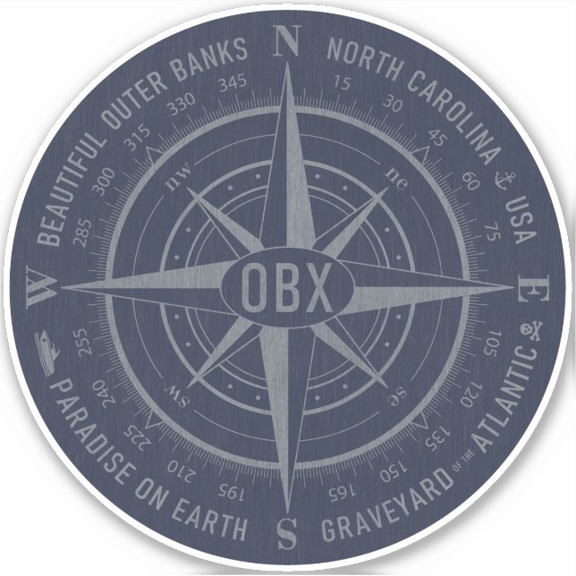 OBX Compass Außenbanken Vintag Silver Navy Blue Aufkleber (Vorderseite)