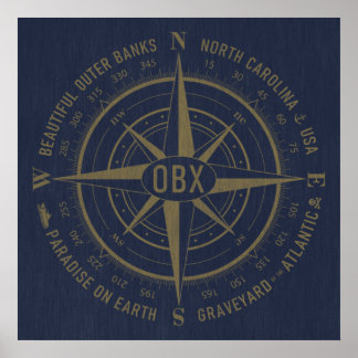 OBX Computing Außenbanken Vintag Gold Navy Blue Poster