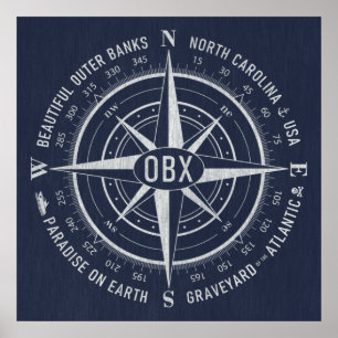 OBX Computing Außenbanken Vintag Weißes Navy Blau Poster