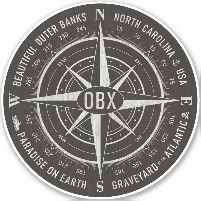 OBX-Kompass Außenbanken Vintage Muschel Schwarz Aufkleber (Vorderseite)