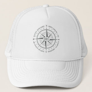 OBX Nautic Compass Outer Banks Pewter Vintag Truckerkappe