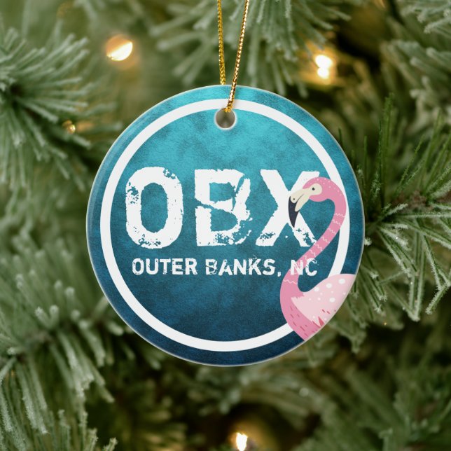 OBX Pink Flamingo | Äußere Banken NC Weihnachten Keramik Ornament (Baum)