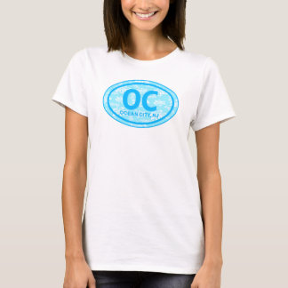 OC Ocean City NJ Blue Floral Beach Tag T - Shirt
