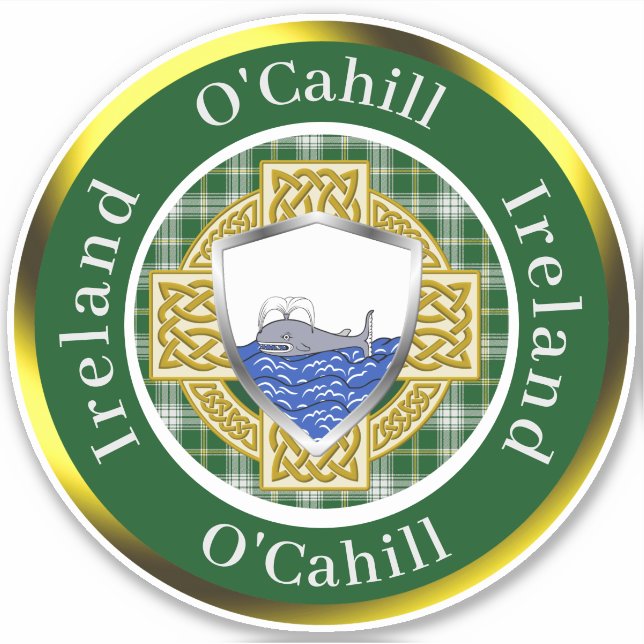 O'Cahill Irish Shield & Celtic Cross Personalisier Aufkleber (Vorderseite)