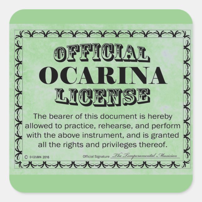 Ocarina License Square Aufkleber (Vorderseite)