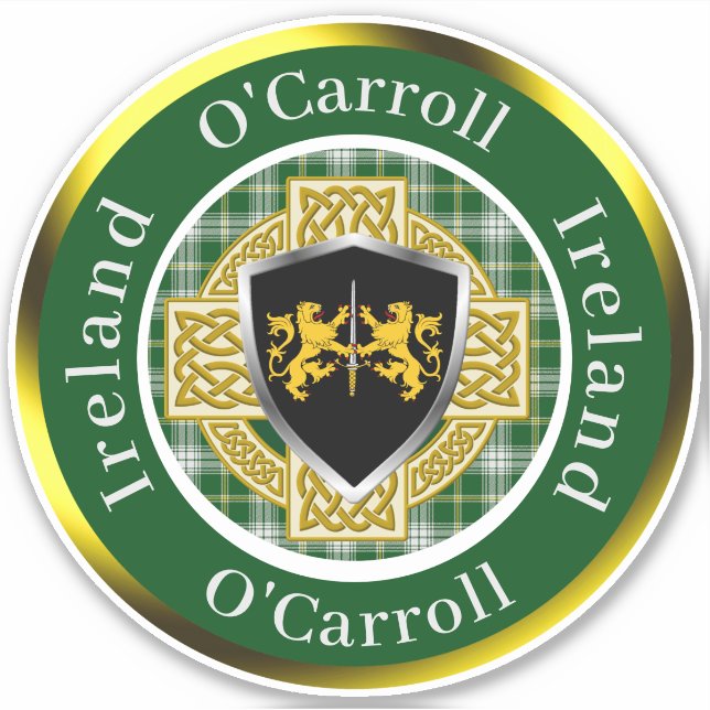 O'Carroll Irish Shield/Celtic Cross Personalisiert Aufkleber (Vorderseite)