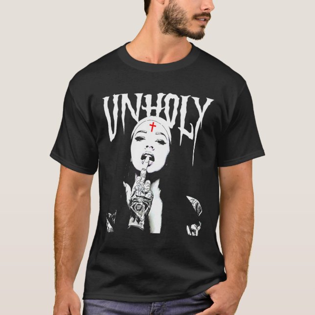 Occult Gothic Dark Satanic Nun Tattoos Unholy Nun T-Shirt (Vorderseite)