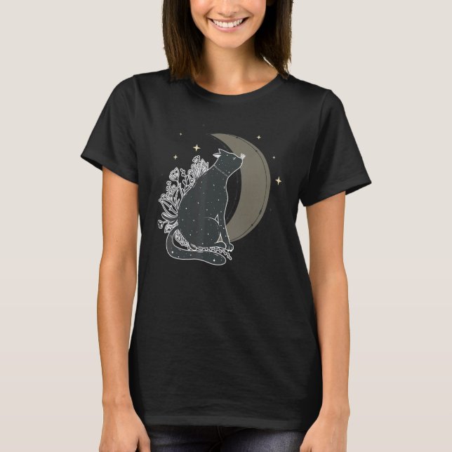 Occult Gothic Hexe Magic Black Cat Crescent Moon T-Shirt (Vorderseite)