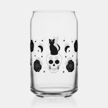 Occult Skull Cat Rose kann Glass Wrap