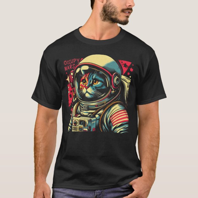 Occupy Mars - Funny Cat Astronaut Retro T-Shirt (Vorderseite)