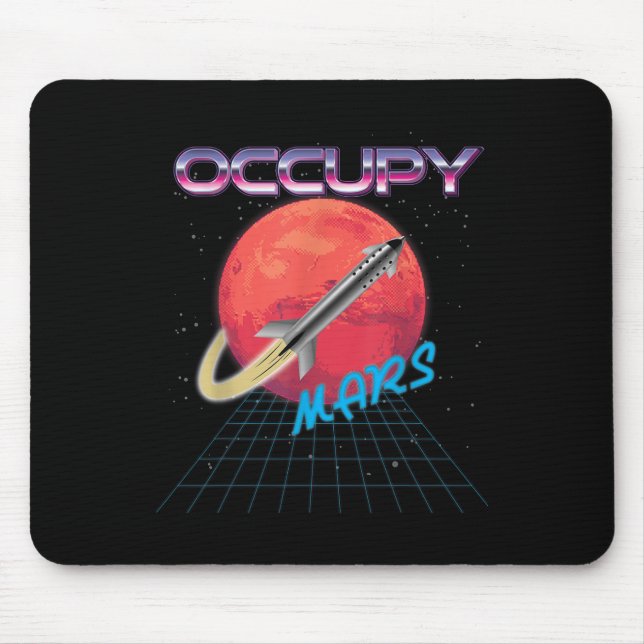 Occupy Mars Space Rocket Synthwave Outrun Retro Mousepad (Vorne)