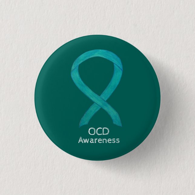 OCD Awareness Ribbon Aquamarine Kunst Buttone Button (Vorderseite)