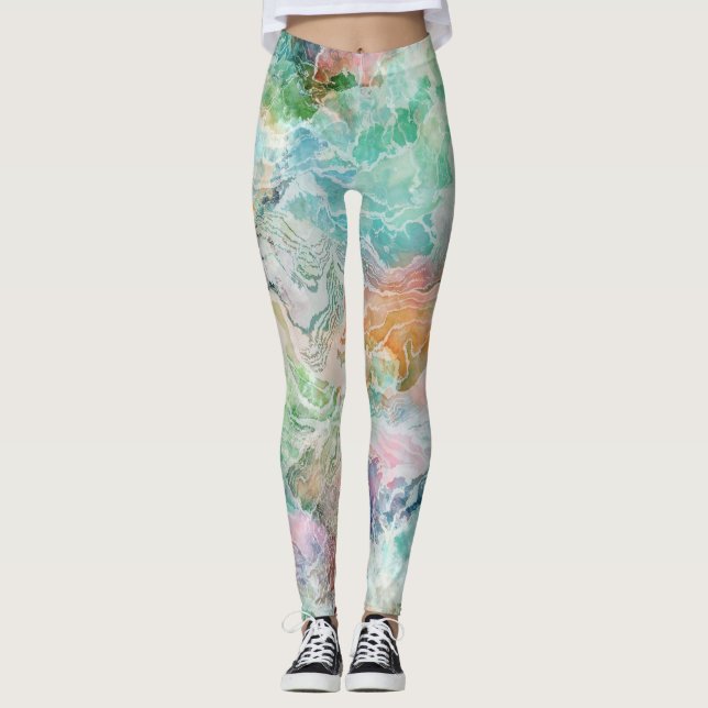 Ocean Abstract Watercolor Grunge Pattern  Leggings (Vorderseite)