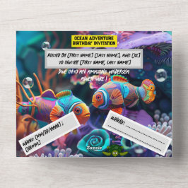 Ocean Adventure Birthday - Flat Card All In One Einladung