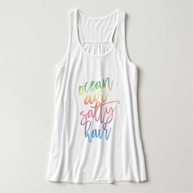 Ocean Air Salty Hair | Pastell-Rainbow-Script Tank Top (Design Vorderseite)