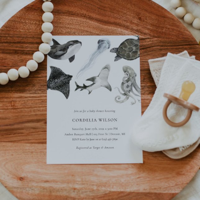 Ocean Animal Baby Shower Einladung Wasserfarbe (Von Creator hochgeladen)