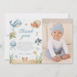 Ocean Animal Birthday Photo Thank You Cards