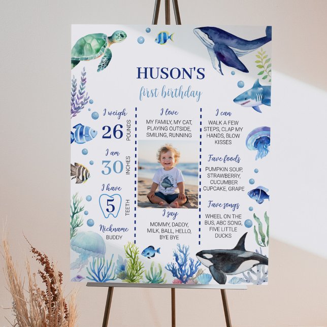 Ocean Animal Boy Kind Geburtstag Milestone Zeichen Poster (Von Creator hochgeladen)
