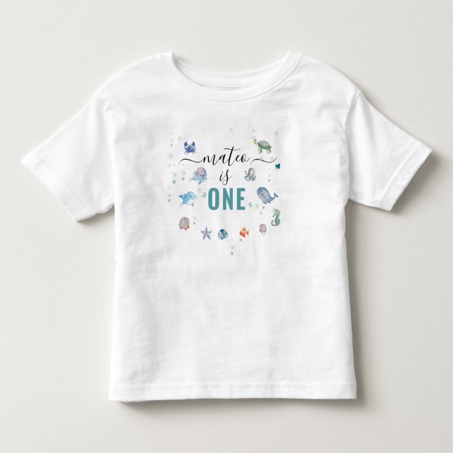 Ocean Animal One Individuelle Name 1. Geburtstag Kleinkind T-shirt (Vorderseite)