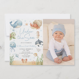 Ocean Animal Under The Sea 2nd Birthday Photo Einladung