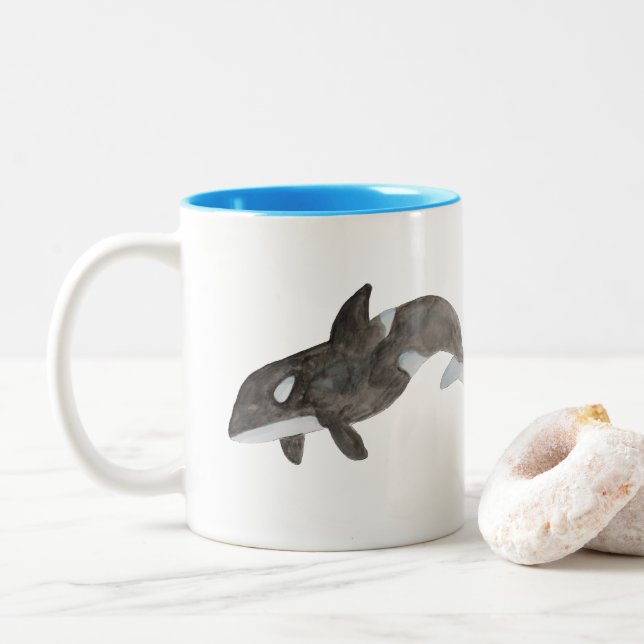 Ocean Animal Watercolor Killer Whale Orca Zweifarbige Tasse (Mit Donut)