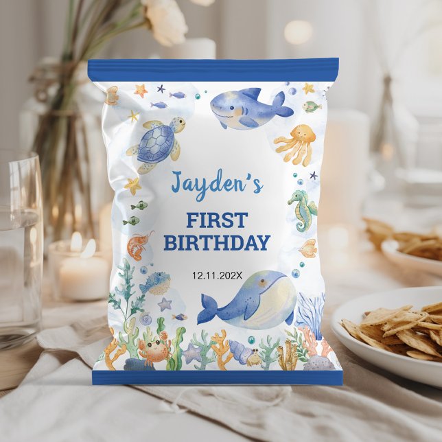 Ocean Animals Boy Birthday Chip Bag Wrapper Flyer (Von Creator hochgeladen)