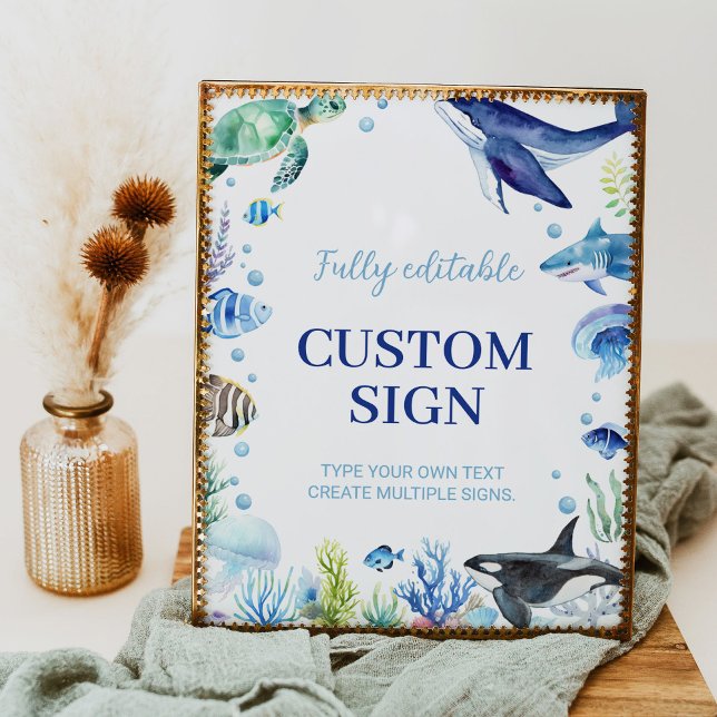 Ocean Animals Boy Geburtstag Custom Table Sign Poster (Von Creator hochgeladen)