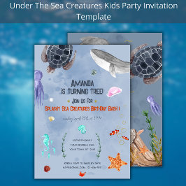 Ocean Animals Kindergeburtstag Party Blaue Einladu Einladung