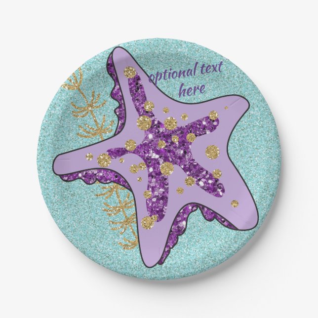 Ocean Aqua Glitzer Lila Star Fish Paper Teller (Vorderseite)