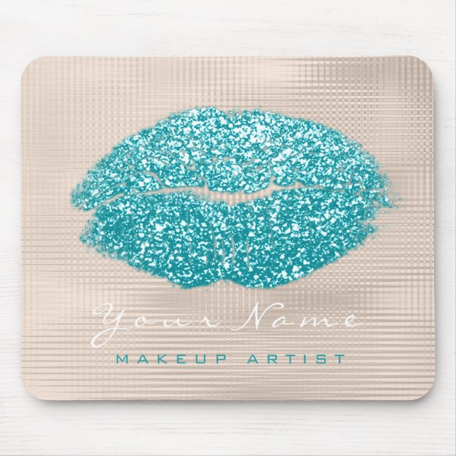 Ocean Aqua Ivory Glitzer Name Makeup Lips Kiss Mousepad (Vorne)