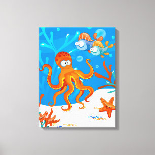 Ocean Aquatic Niedlich Octopus Wrapped Canvas Leinwanddruck