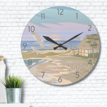 Ocean Art Beach Große Wanduhr<br><div class="desc">Mit dieser Art Print Uhr können Sie sich in die ruhige Küstenlandschaft eines Sommertags begeben und dabei das Wesen einer ruhigen Strandlandschaft erfassen. Die sanften Pastelltöne Blau, Rosa, lila, Bräune und Cremes erinnern an die beruhigende Aura eines Sonnenuntergangs oder Sonnenaufgangs an der Küste, wo die sanften Surfköpfe des Ozeans das...</div>